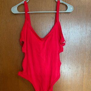 Summer Fun Red Onepiece Swim Suit with Decorative Cut Outs